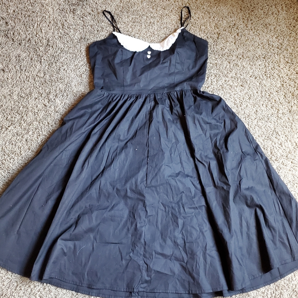 Black dress, white collar with spaghetti straps
